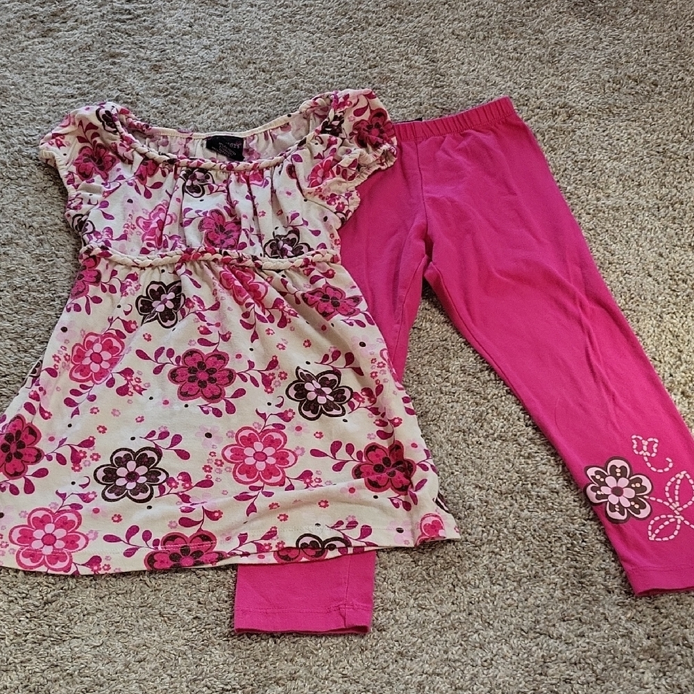 Weaver's Girl Floral 2 Piece Pink & Off-White Outfit